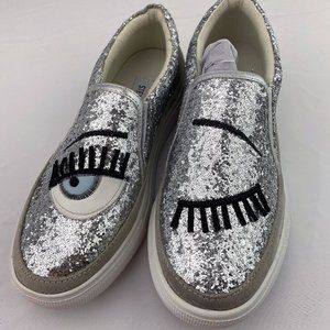 Steve Madden Women Shoe Silver Glitter Eye Slip on